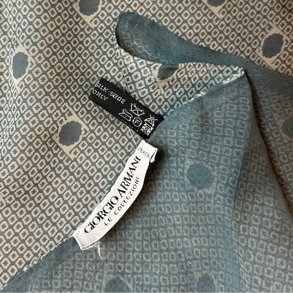 Armani Blue Pattern Silk Scarf - Picture 7 of 8